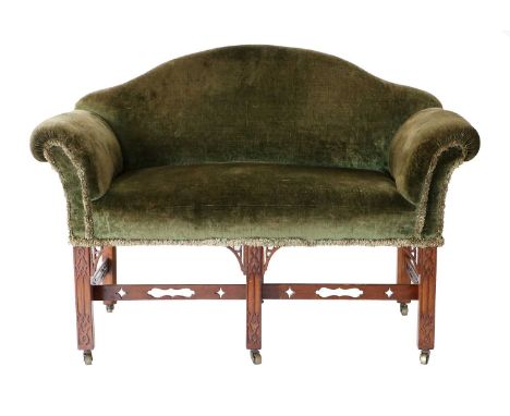 A George III-Style Blind Fret Carved Mahogany Sofa, 19th 20th century, of diminutive proportions, covered in green cut velvet