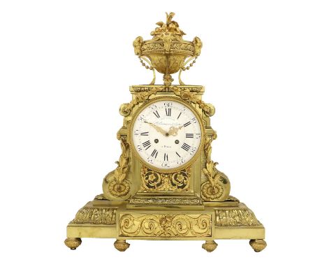 A French Ormolu Striking Mantel Clock, signed E.Sevenier &amp; G.Gobe A Paris, circa 1870, case surmounted by a basket for fl