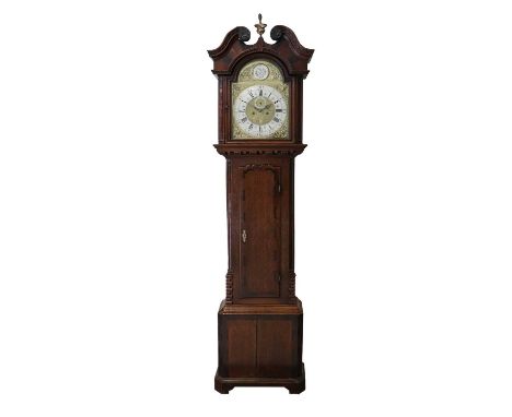 A Good Oak Eight Day Longcase Clock with an Interesting Engraved Coat of Arms for the Robinson Family, signed Will Wilson, Ke