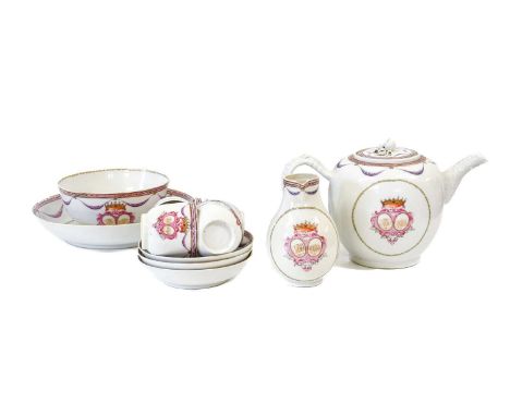 A Chinese Porcelain Wedding Tea Service, Qianlong, painted in famille rose enamels and gilt with two monograms in conjoined o