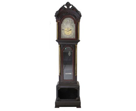 A Mahogany Chiming Longcase Clock, retailed by Batty &amp; Sons, Manchester, circa 1900, 13-3/4-inch arched brass dial, Whitt