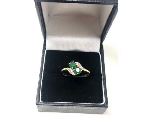 9ct gold vintage emerland &amp; diamond dress ring (1.7g) 