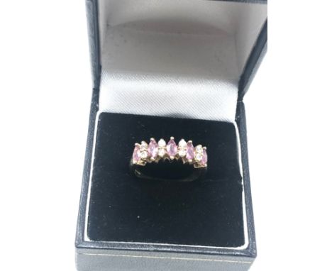 9ct gold vintage pink &amp; white sapphire dress ring (3.1g) 