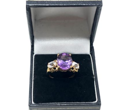 9ct gold amethyst &amp; rock quartz statement ring (4.3g) 