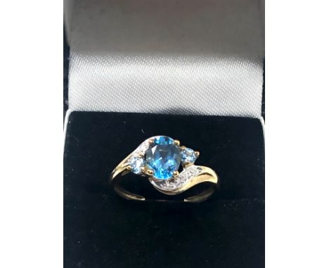 9ct gold vintage diamond &amp; topaz twist setting dress ring (2.6g) 