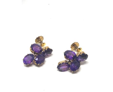 9ct gold vintage amethyst drop screw-back earrings (3.9g) 