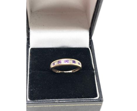 9ct gold amethyst &amp; diamond ring weight 1.5g 