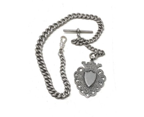 Antique silver albert watch chain &amp; fob weight 47g 