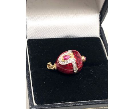 9ct gold ruby &amp; diamond red enamel pendant (4.2g) 