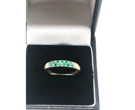 9ct gold vintage emerald &amp; diamond gypsy setting dress ring (1.8g) 