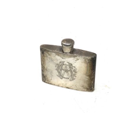 Small vintage silver hip flask measures approx 7.2cm by 7.7cm wide 