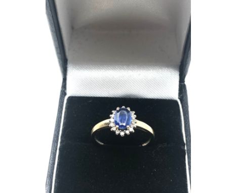 9ct gold sapphire &amp; diamond halo dress ring (1.5g) 