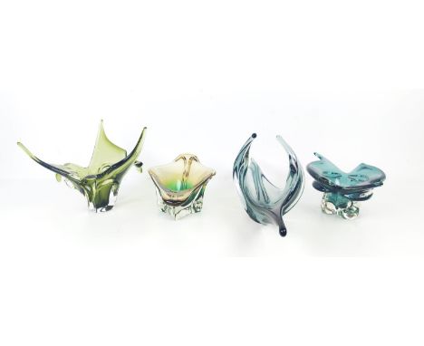 MURANO/CZECH STYLE GLASS, four pieces, light grey green. (4)