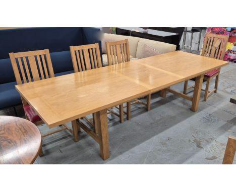 CONRAN EXTENDING DINING TABLE, light oak, 75cm H x 273cm x 100cm extended, together with a set of eight Conran dining chairs.