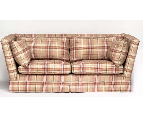 KNOLE SOFA, 'Bamboo Flint' check fabric upholstered, 212cm W.