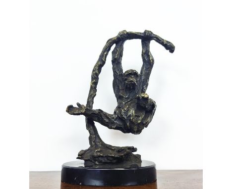 CONTEMPORARY SCHOOL MONKEY SCULPTURE, bronze on marble base, 47cm H.