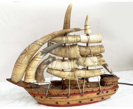 'GALLEON' LAMP, Galleon model with horn sales, 47cm W x 40cm H.