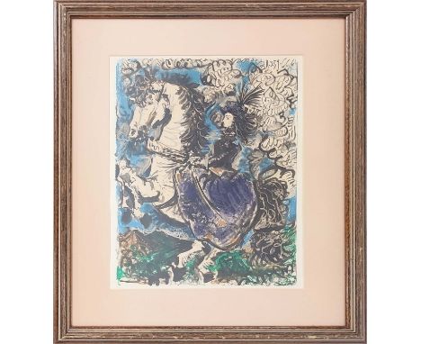 PABLO PICASSO, 'Jacqueline in a purple dress on a white horse', lithograph, unsigned and unnumbered, date in plate 1.3.59, fr