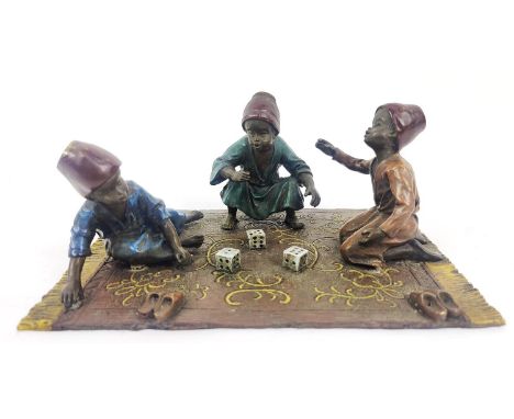 ORIENTALIST STYLE FIGURAL GROUP SCULPTURE, painted metal, 9cm H x 20cm x 14cm.