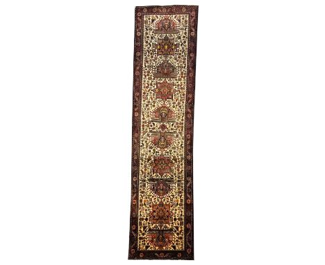 VINTAGE PERSIAN HERIZ RUNNER, 390cm x 98cm.