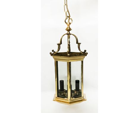 HALL LANTERN, Georgian style gilt metal, hexagonal and glazed, 52cm H.