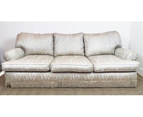KINGCOME SOFA, three seater, in silvered upholstery, 90cm H x 220cm W x 100cm D.