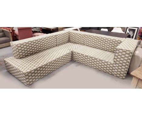 CORNER SOFA, Bespoke handmade, upholstered in Fermoie fabric, 285cm x 285cm x 83.5cm approx.