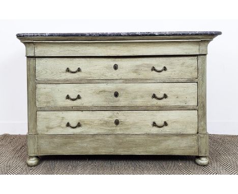 COMMODE, Louis Philippe grey painted with marble top above four drawers, 89cm H x 127cm x 56cm.