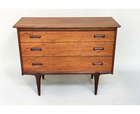 YOUNGER CODAN CHEST OF DRAWERS, by John Herbert vintage 1960s English, teak and afromosia with three long drawers stamped to 