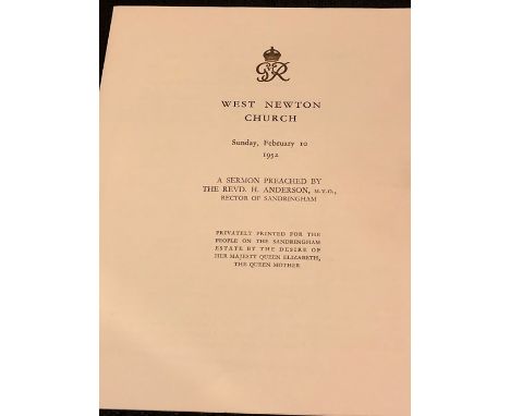 A copy of the sermon preached by Reverend H Anderson following the K death with Buckingham palace letter and envelope