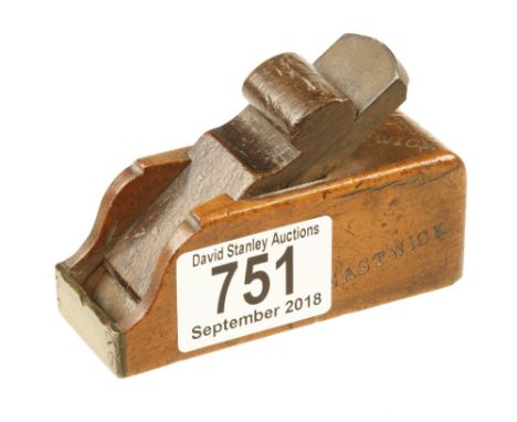 A pretty miniature boxwood block plane 3 1/2" x 1 3/8" with ebony wedge and cupids bow brass toe G