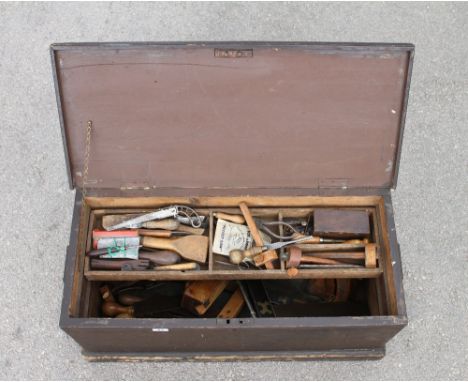 A pine chest with one lift out tray and various tools G 