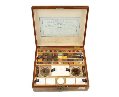 An early artists large comprehensive paint box by R. ACKERMAN with Superfine and Permanent Water Colour Manufacturer to His M