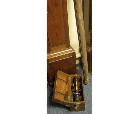 Early 20th Century Stanley oxidised brass surveyors level in fitted teak case, together with heavy wooden tripod. (B.P. 24% i