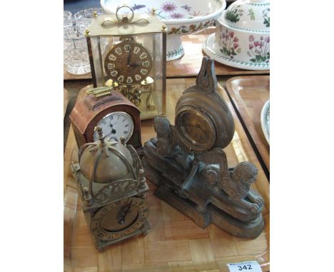 Tray of carriage and other clocks to include: lantern shaped Smiths clock, perpetual motion clock etc. (4)(B.P. 24% incl. VAT