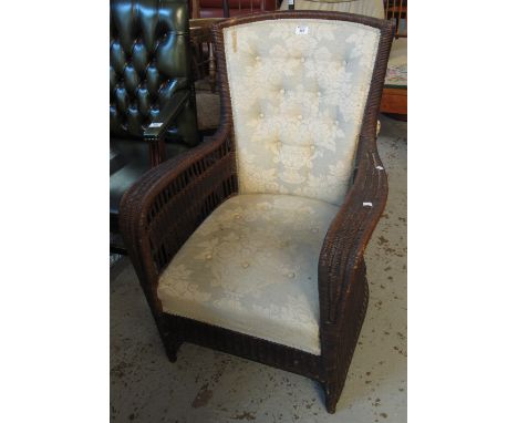 Wicker upholstered button back conservatory armchair.(B.P. 24% incl. VAT)