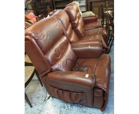 Modern brown leather three piece, detachable, sofa, together with a matching electric armchair. (2)(B.P. 24% incl. VAT)