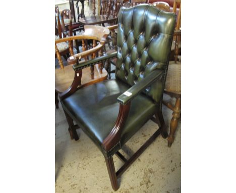 20th Century leather button back open armchair.(B.P. 24% incl. VAT)