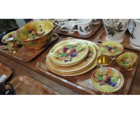 Two trays of Brookdale fine bone china fruit design items, hand painted by J Mottram, to include: pedestal bowl, cabinet plat