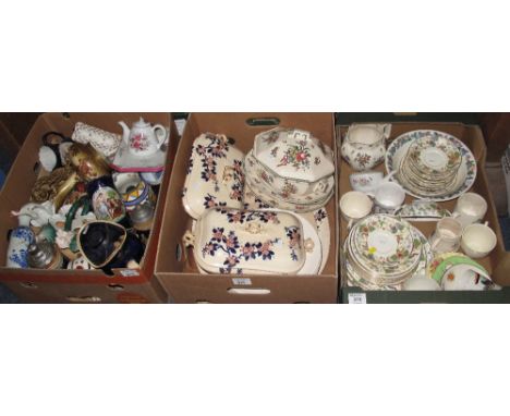 Three boxes of assorted china, various to include: Royal Doulton old leeds sprays dinnerware items, Royal Worcester floral te