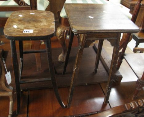 Early 20th Century oak square jardiniere stand, together with a stained child's stool. (2)(B.P. 24% incl. VAT)