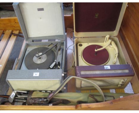 Cased Decca Garrard record player together with a cased Collaro cased record player and some vintage golf clubs in canvas hol