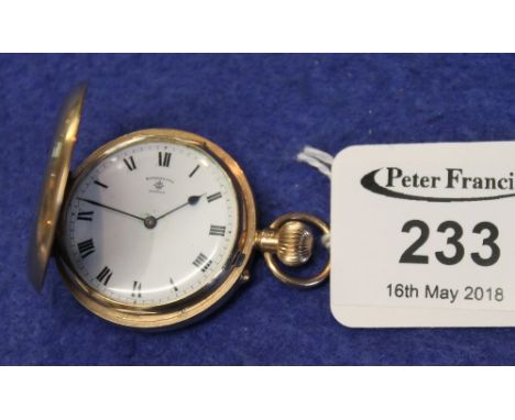 9ct gold full Hunter keyless pocket watch with Roman enamel face marked: Rotherhams, London.(B.P. 24% incl. VAT)