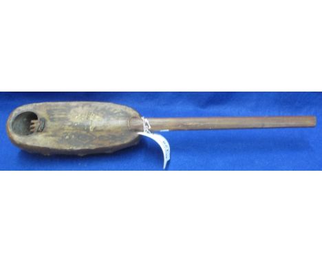 African double molo lute style stringed instrument with painted decoration and hollow shell body. 46cm approx.(B.P. 24% incl.