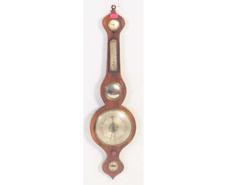 A 19th century West Country George III mahogany mercury wall barometer. The barometer with silvered dial, thermometer, drop /