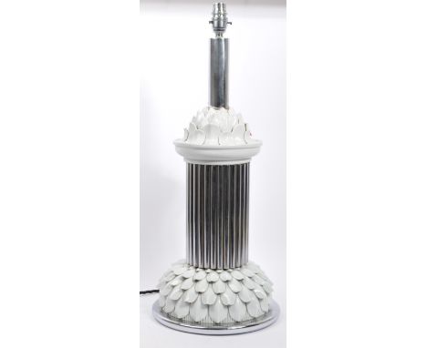 A 20th century clear lucite Art Deco style desk table lamp light. The lamp having a chrome ribbed central pillar with individ