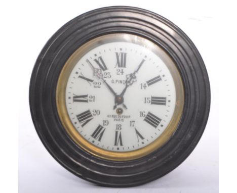 A 19th century French wall clock by G Pincon of 47 Rue Du Four Paris. Black ebonised case with white dial and Roman numeral c