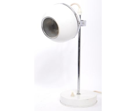 A retro mid 20th century white eyeball spot lamp / desk lamp light. White eyeball shade with chrome column over circular base