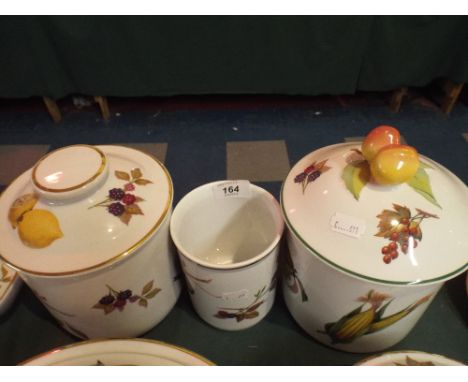 Two Royal Worcester Evesham Pattern Storage Jars and A Cylindrical Vase.