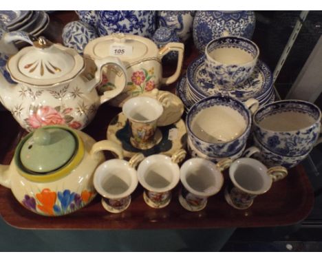 A Tray of Tea and Coffee Wares to Include Wilkinson Clarice Cliff Crocus Pattern Teapot (Wrong Lid) .